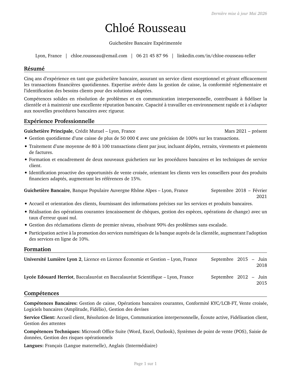 Tellers CV in French — page 1