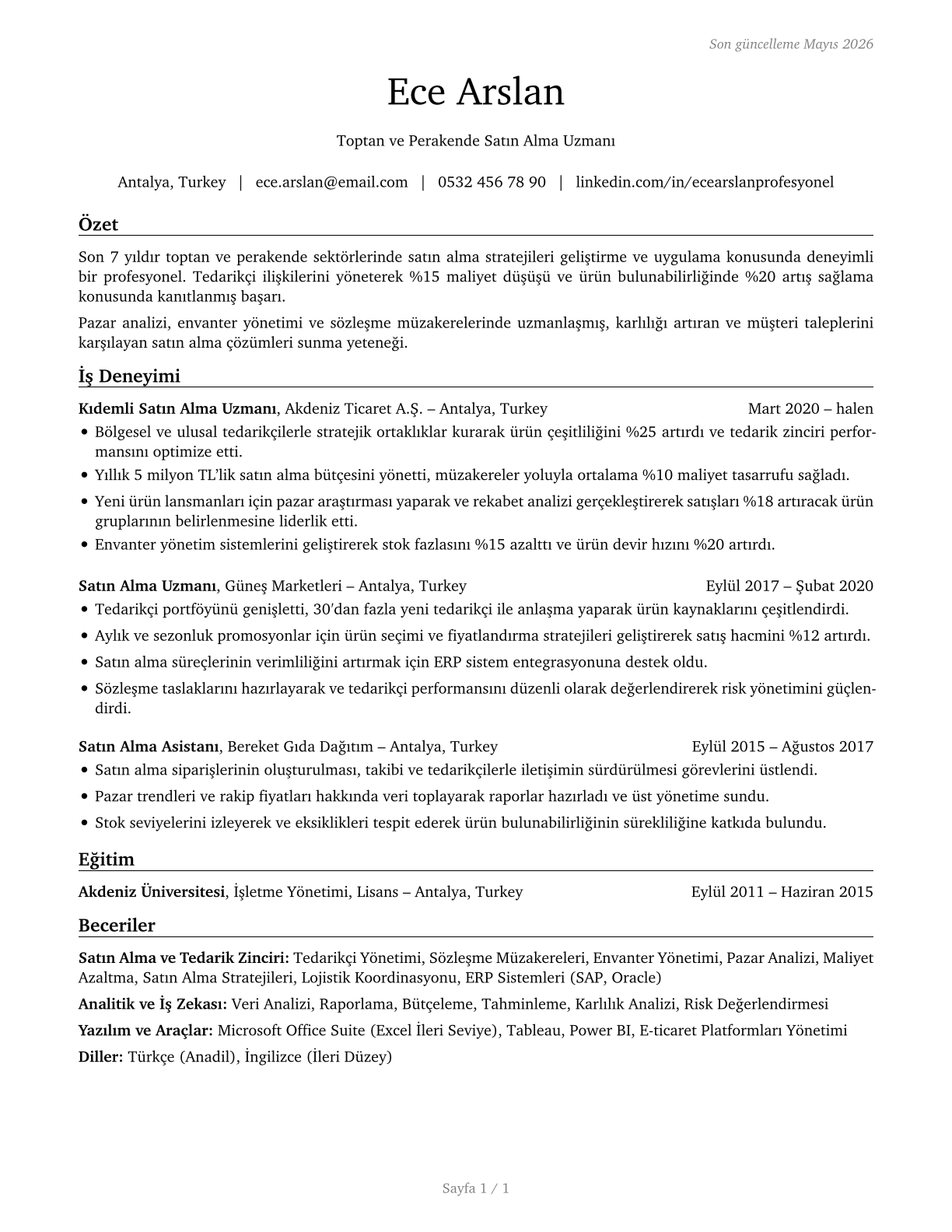 Wholesale and Retail Buyers, Except Farm Products CV in Turkish — page 1