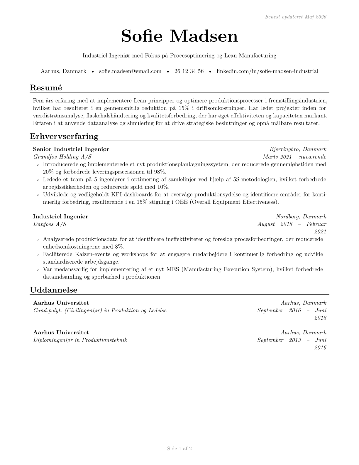 Industrial Engineers CV in Danish — page 1