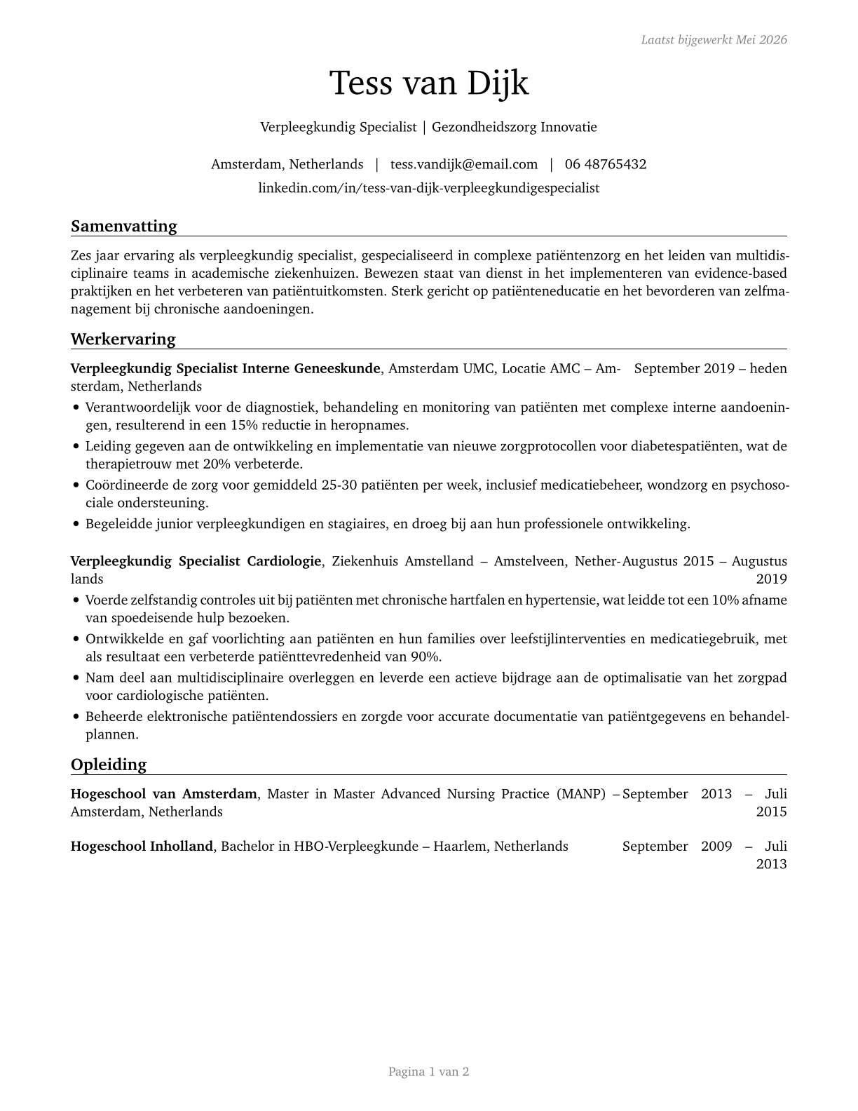 Nurse Practitioners CV in Dutch — page 1