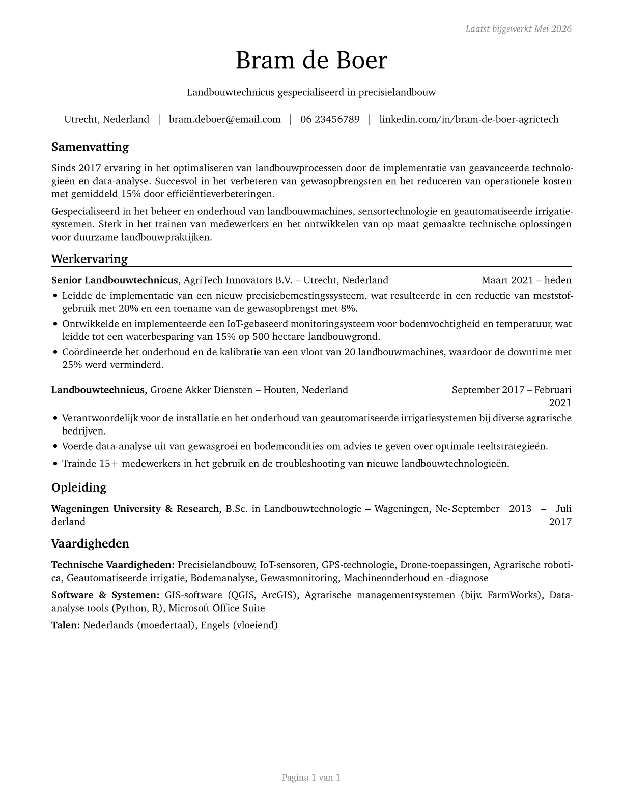 Agricultural Technicians CV in Dutch — page 1