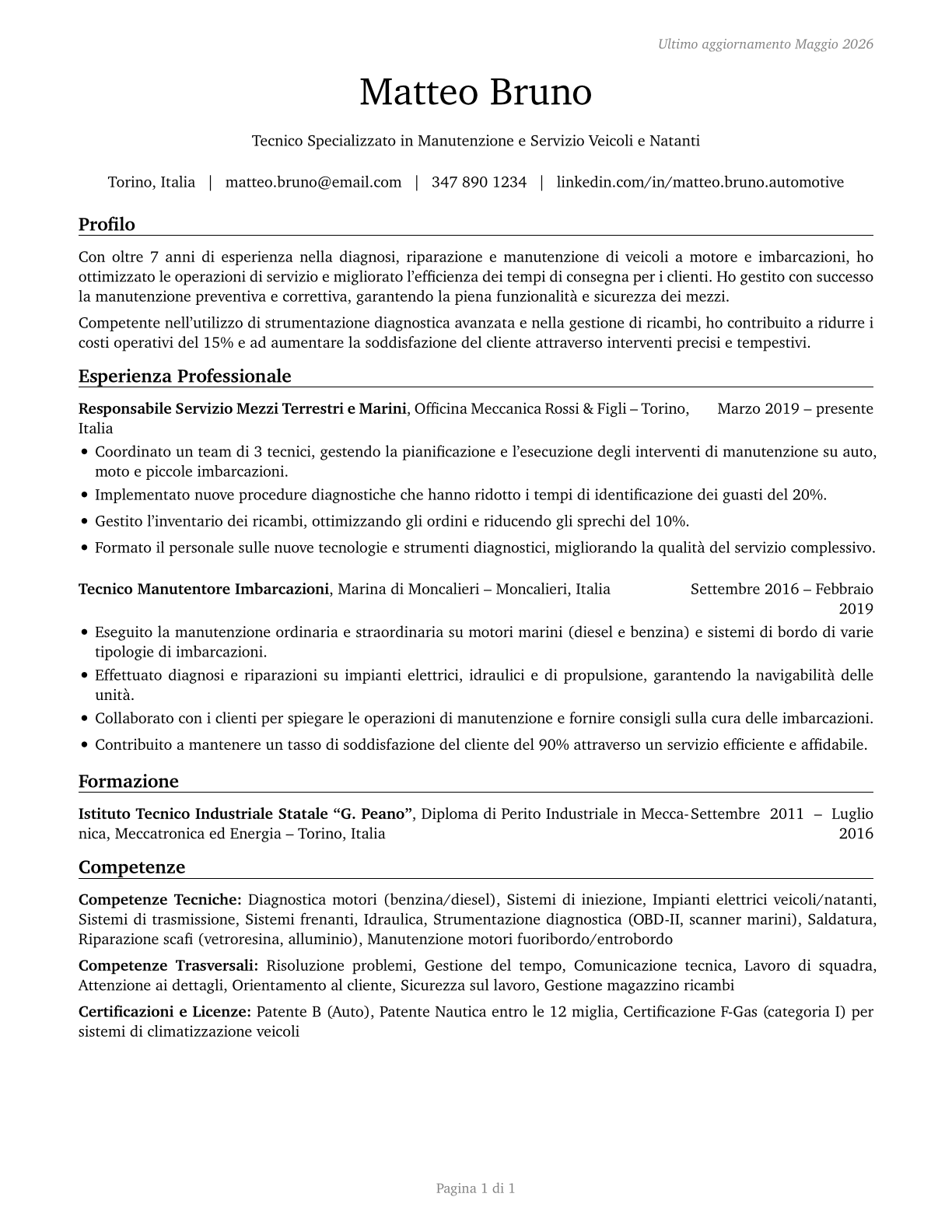 Automotive and Watercraft Service Attendants CV in Italian — page 1