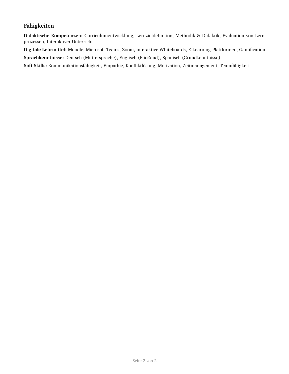 Teachers and Instructors, All Other CV in German — page 2