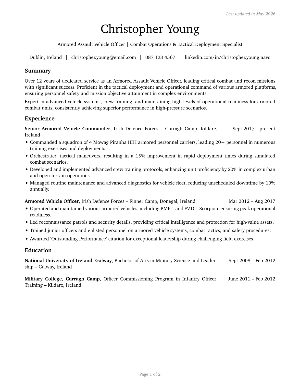 Armored Assault Vehicle Officers CV in English — page 1
