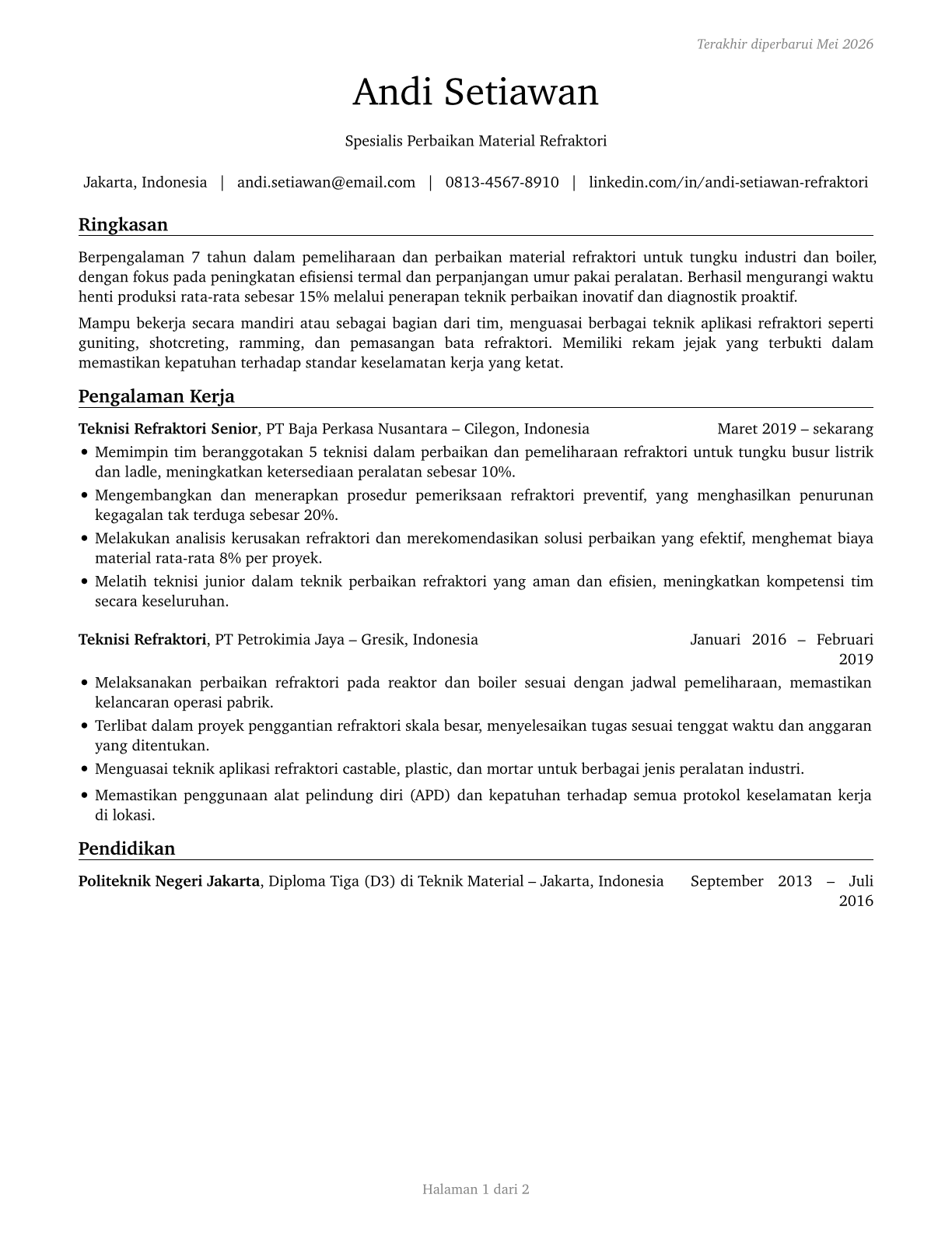 Refractory Materials Repairers, Except Brickmasons CV in Indonesian — page 1