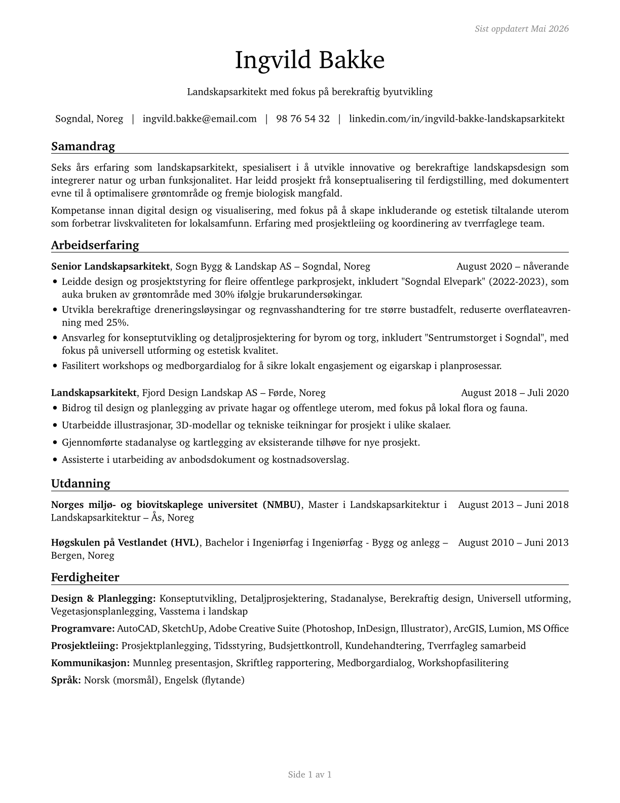 Landscape Architects CV in Norwegian_nynorsk — page 1