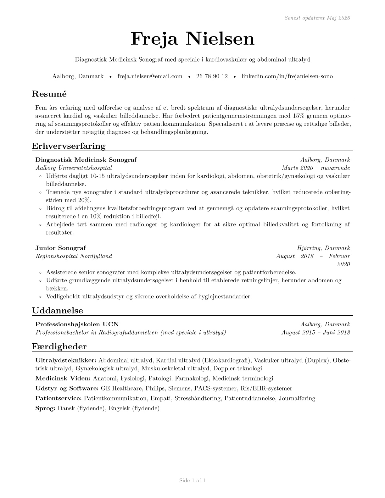 Diagnostic Medical Sonographers CV in Danish — page 1