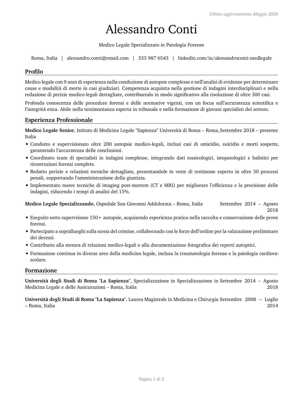 Coroners CV in Italian — page 1