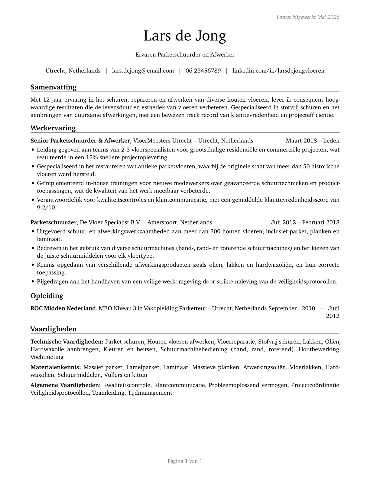 Floor Sanders and Finishers CV in Dutch — page 1