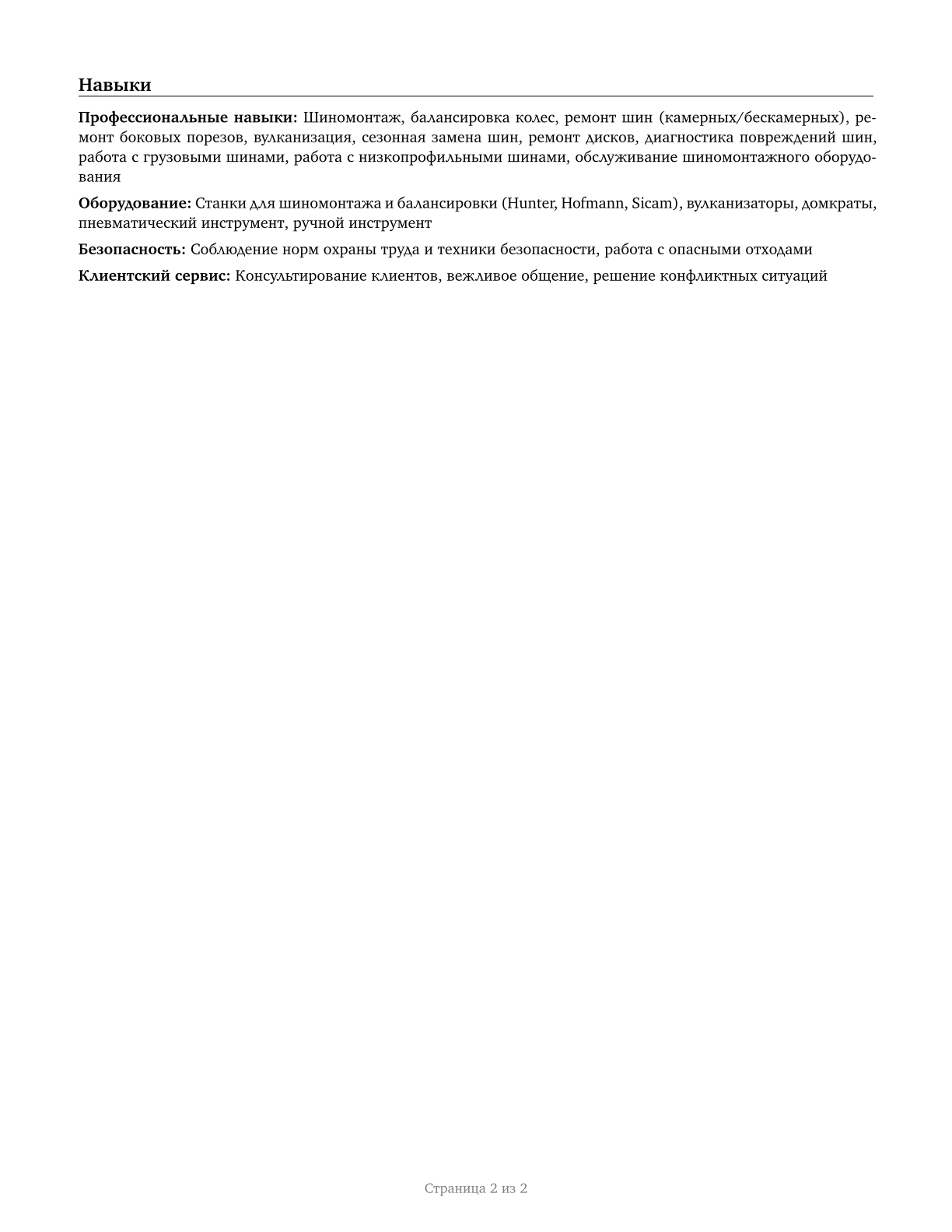 Tire Repairers and Changers CV in Russian — page 2