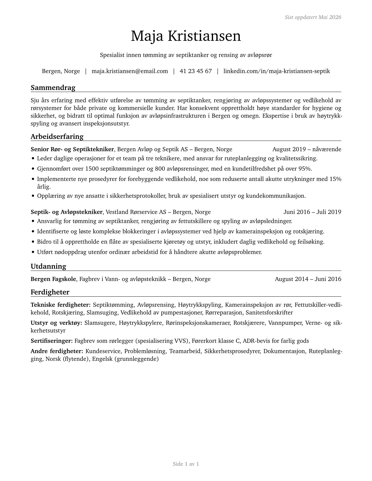 Septic Tank Servicers and Sewer Pipe Cleaners CV in Norwegian_bokmal — page 1