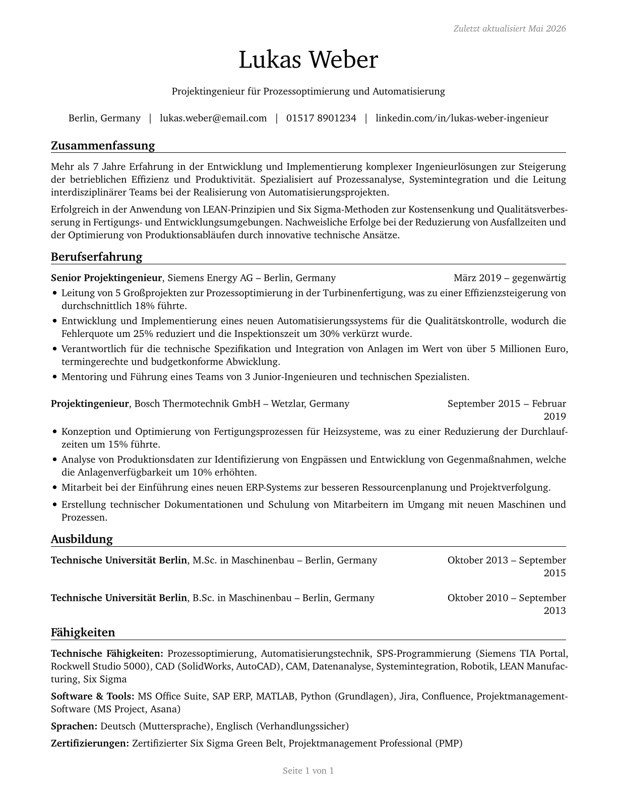 Engineers, All Other CV in German — page 1