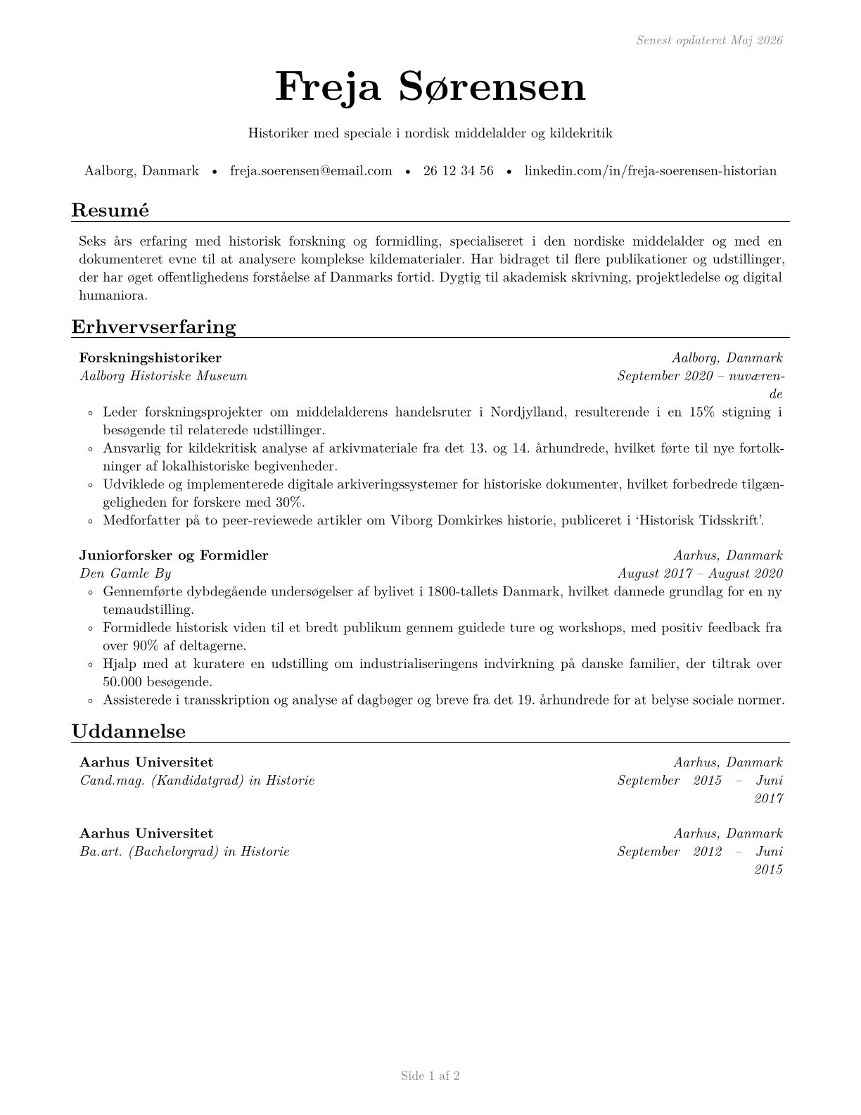 Historians CV in Danish — page 1