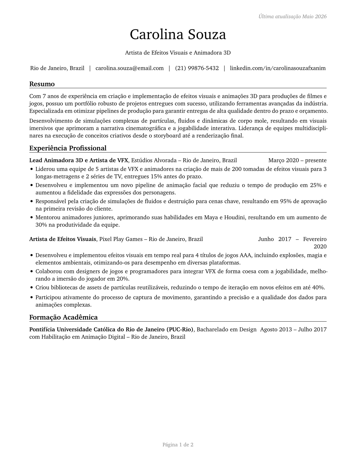 Special Effects Artists and Animators CV in Portuguese — page 1