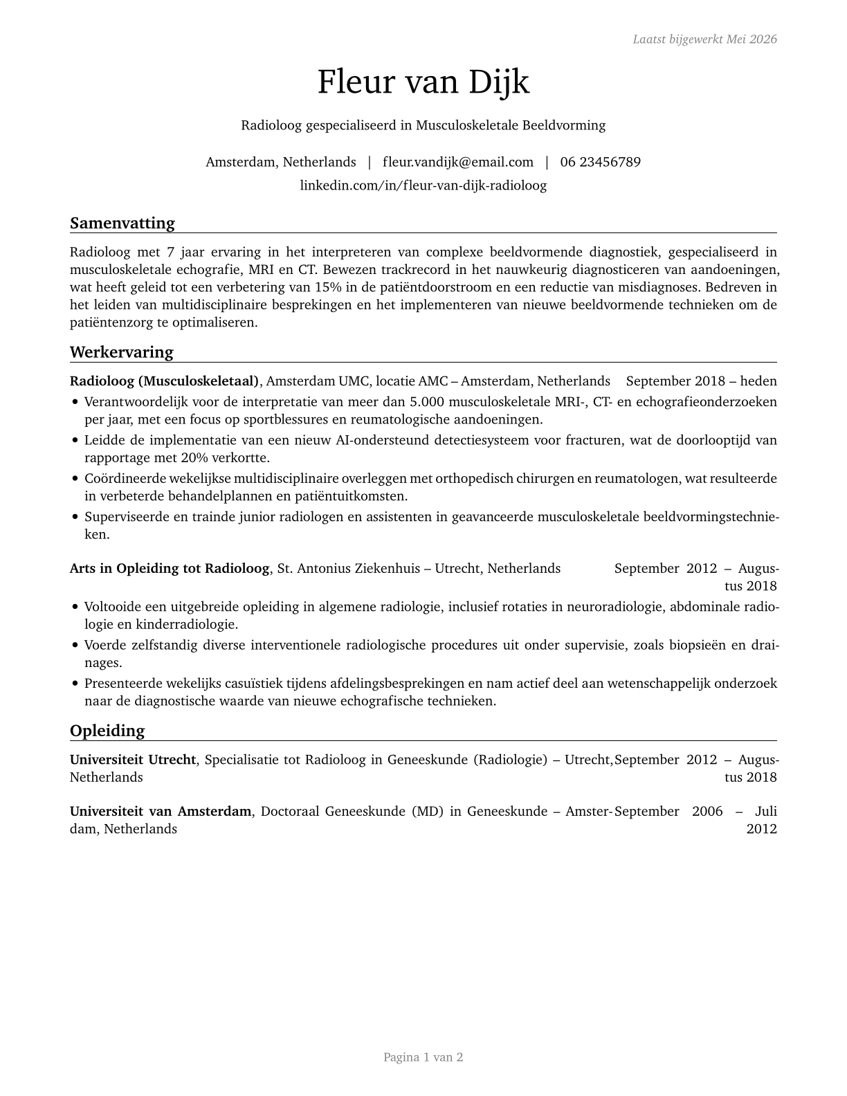 Radiologists CV in Dutch — page 1