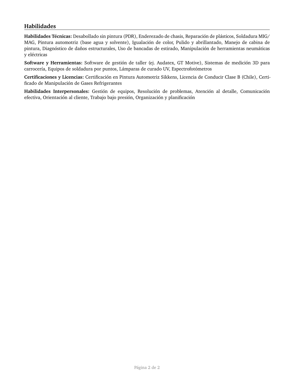 Automotive Body and Related Repairers CV in Spanish — page 2