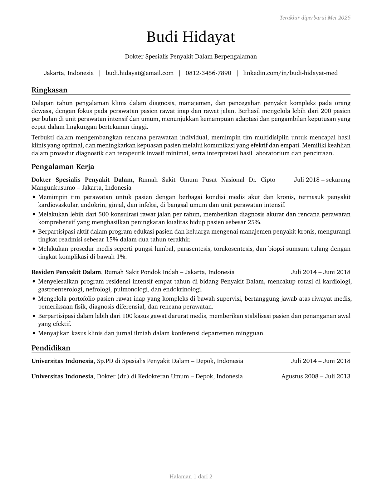 General Internal Medicine Physicians CV in Indonesian — page 1