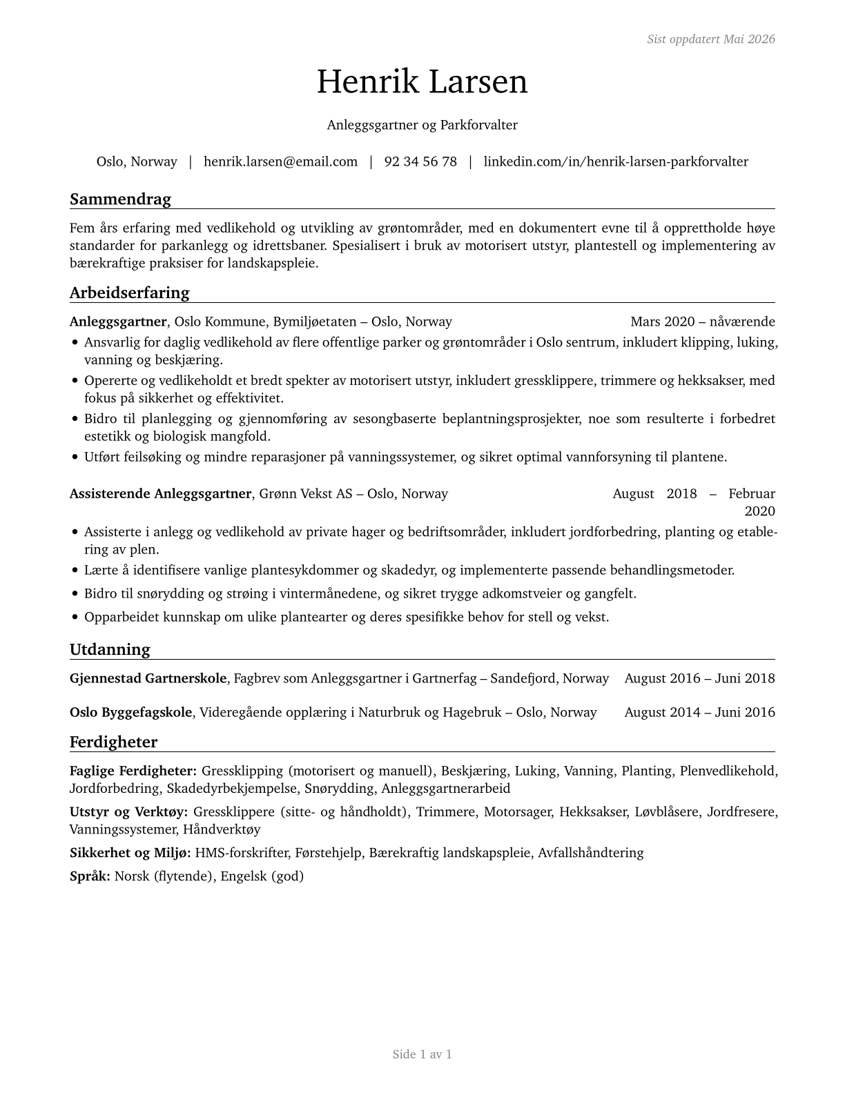 Grounds Maintenance Workers, All Other CV in Norwegian_bokmal — page 1