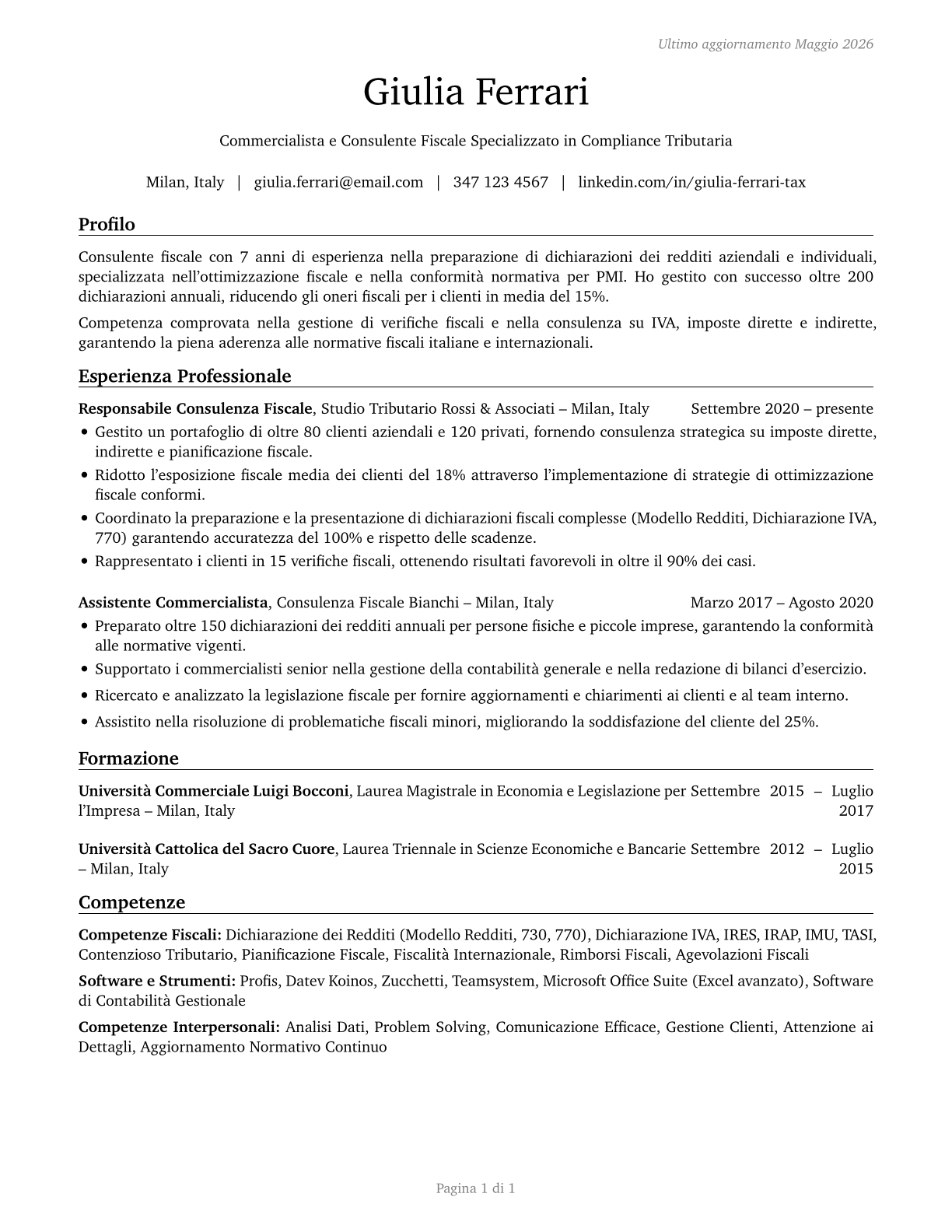 Tax Preparers CV in Italian — page 1