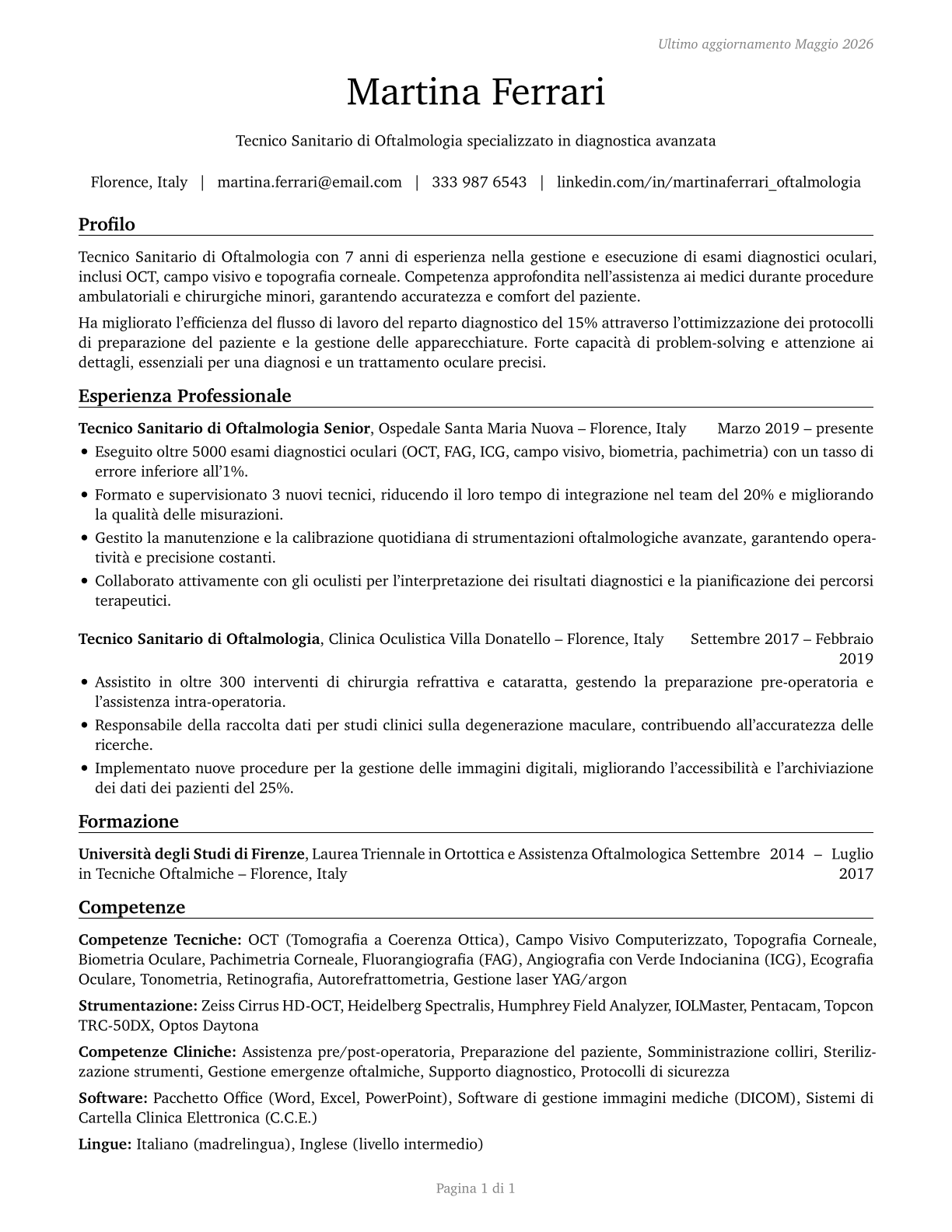 Ophthalmic Medical Technologists CV in Italian — page 1