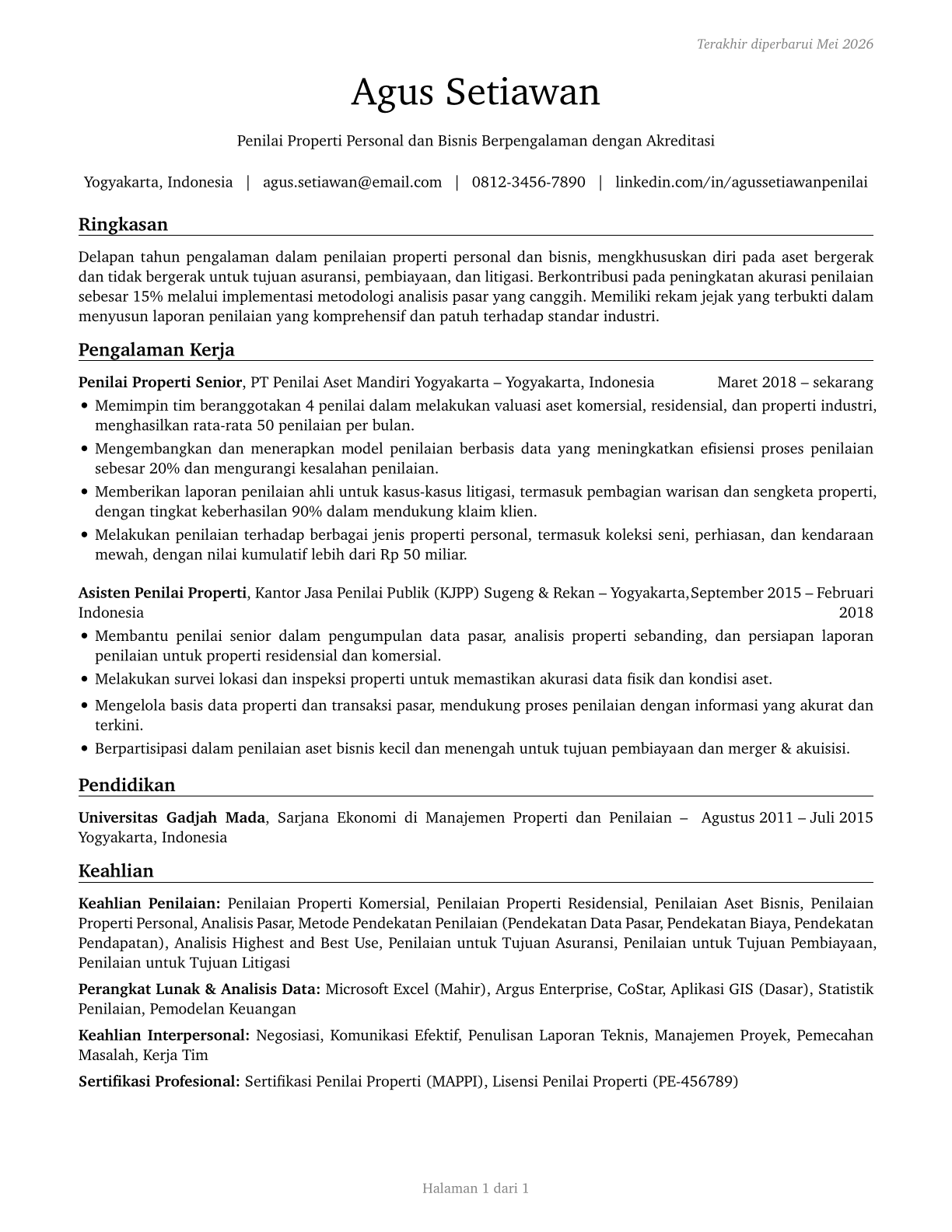 Appraisers of Personal and Business Property CV in Indonesian — page 1