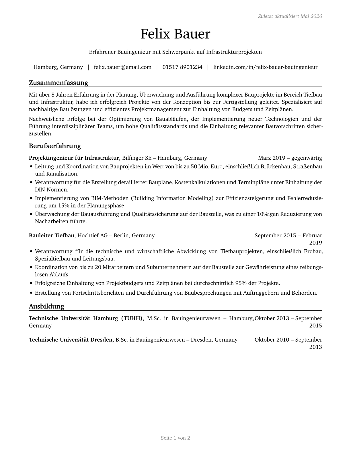 Civil Engineers CV in German — page 1