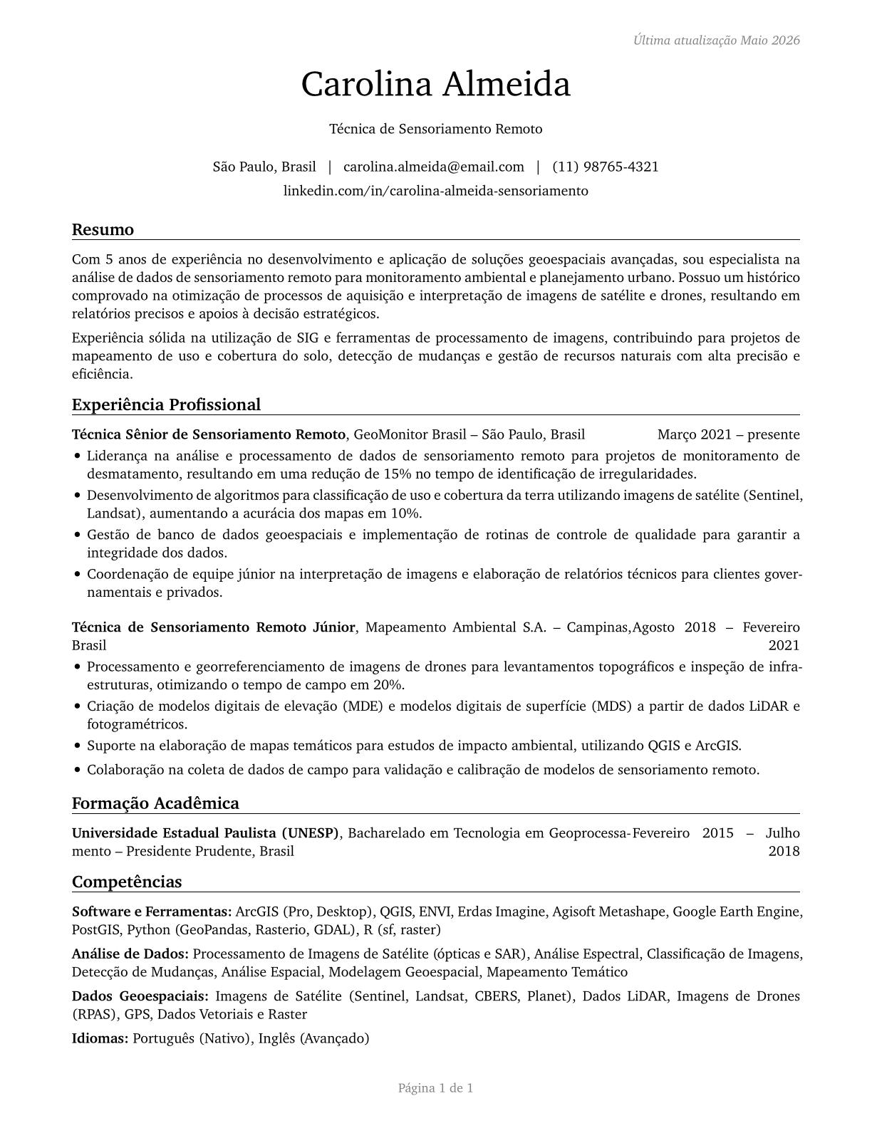 Remote Sensing Technicians CV in Portuguese — page 1