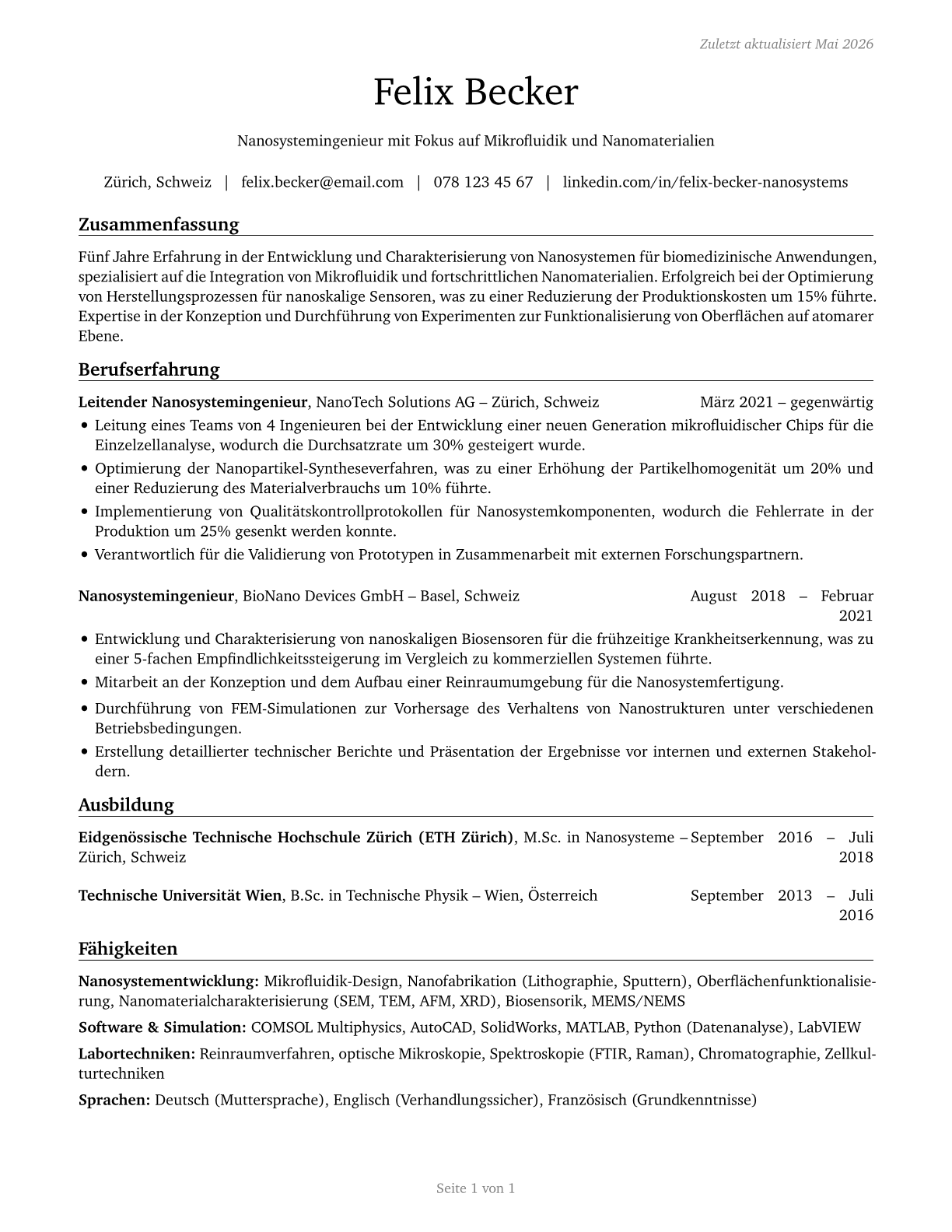 Nanosystems Engineers CV in German — page 1