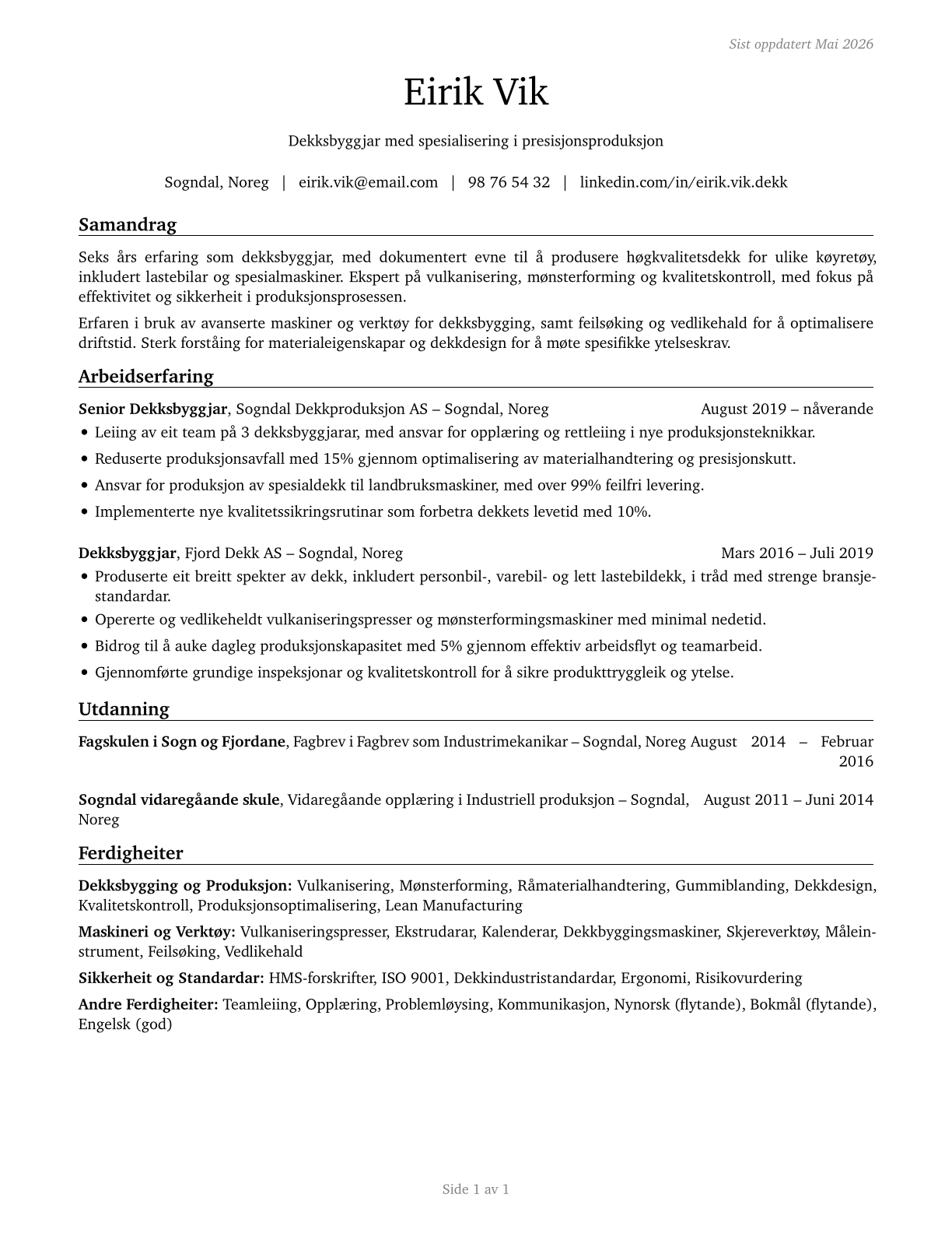 Tire Builders CV in Norwegian_nynorsk — page 1