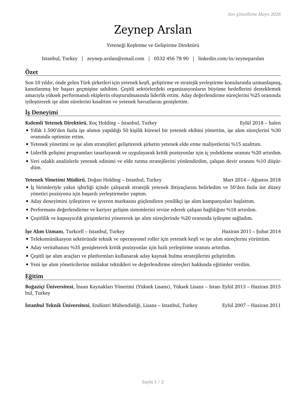 Talent Directors CV in Turkish — page 1