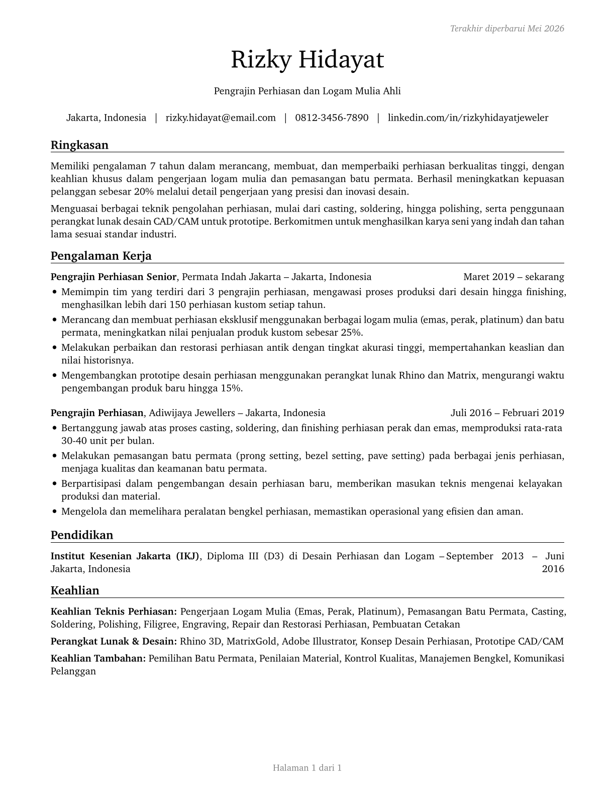 Jewelers and Precious Stone and Metal Workers CV in Indonesian — page 1