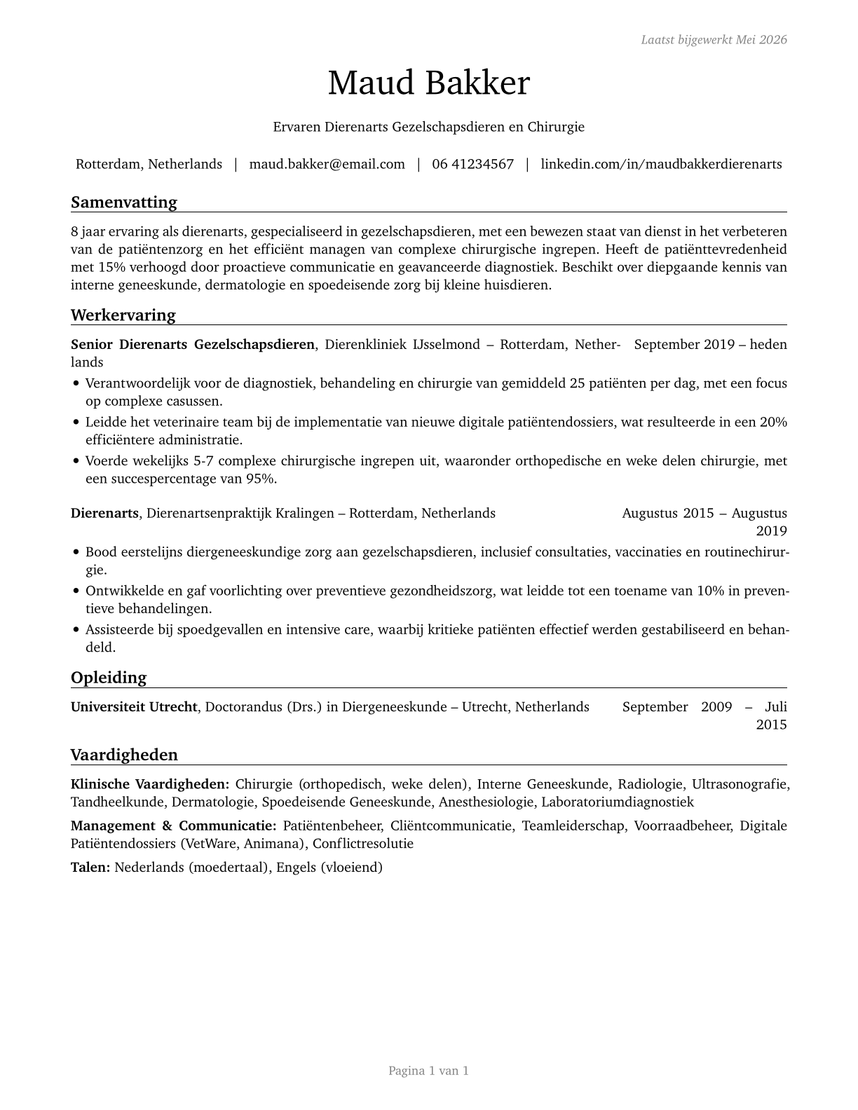 Veterinarians CV in Dutch — page 1