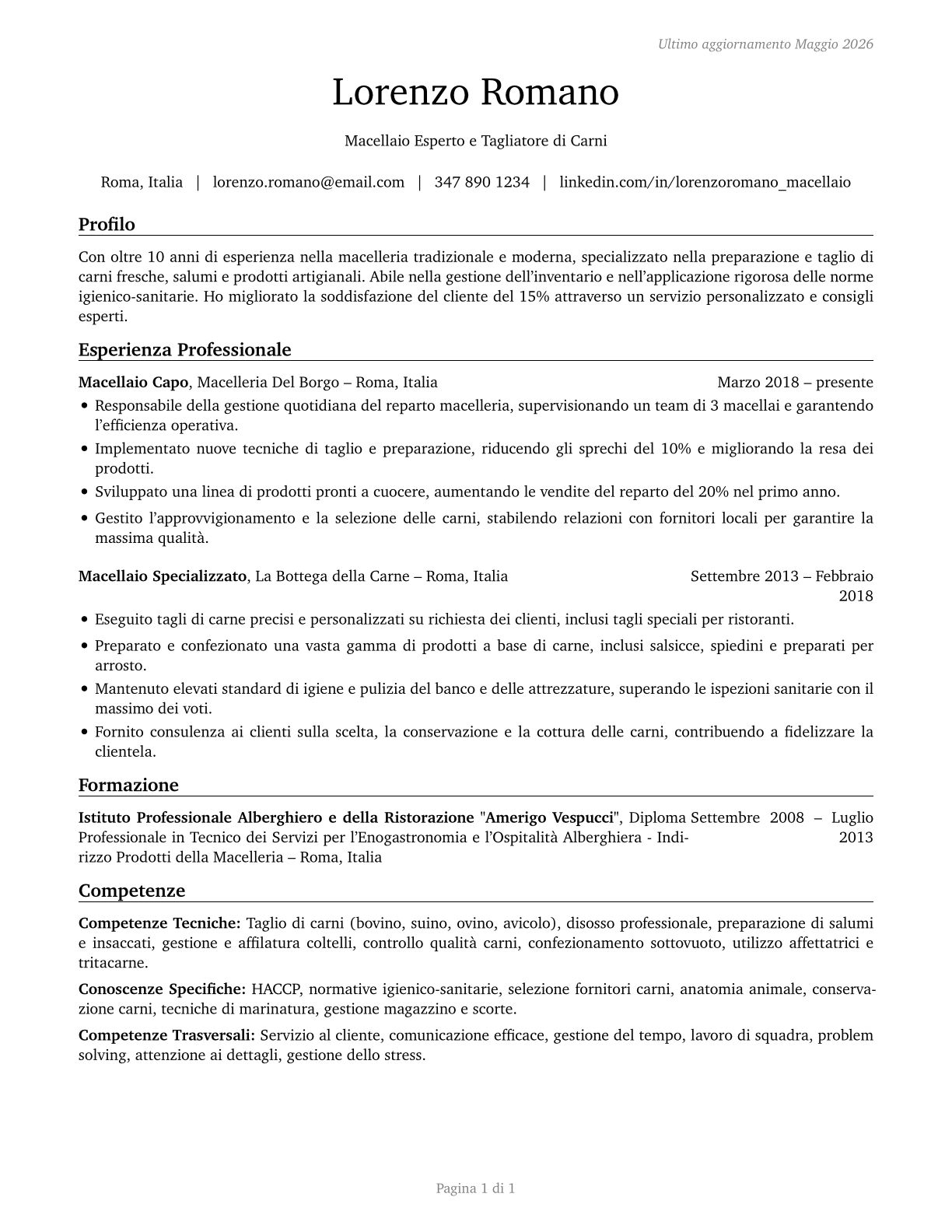 Butchers and Meat Cutters CV in Italian — page 1