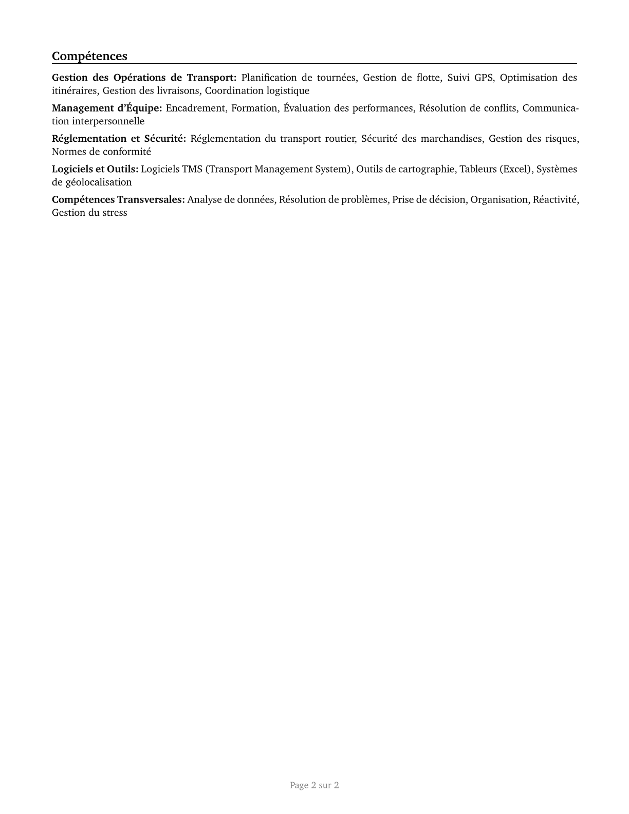 First-Line Supervisors of Transportation Workers, All Other CV in French — page 2