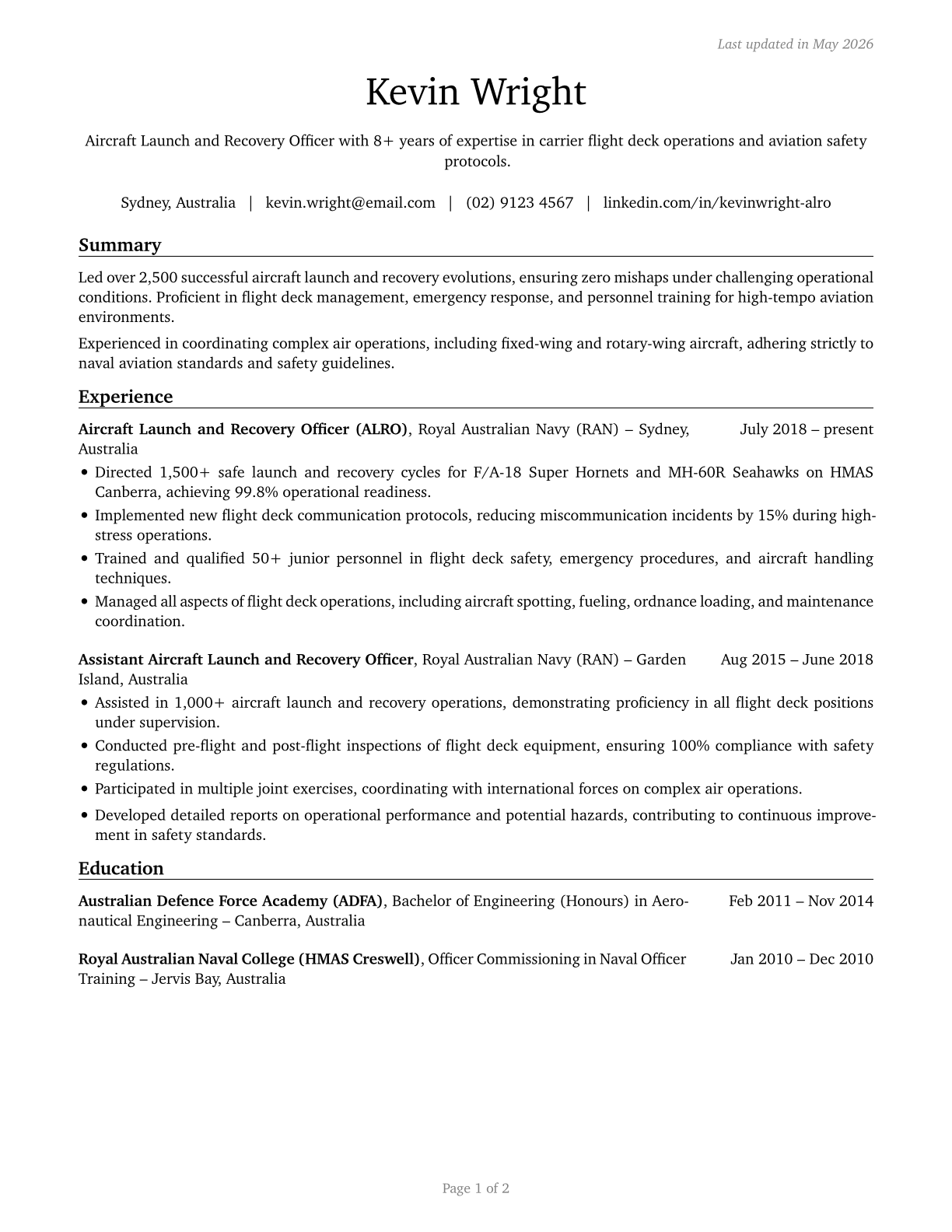Aircraft Launch and Recovery Officers CV in English — page 1