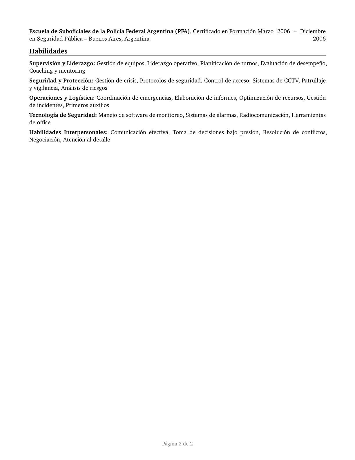 First-Line Supervisors of Protective Service Workers, All Other CV in Spanish — page 2