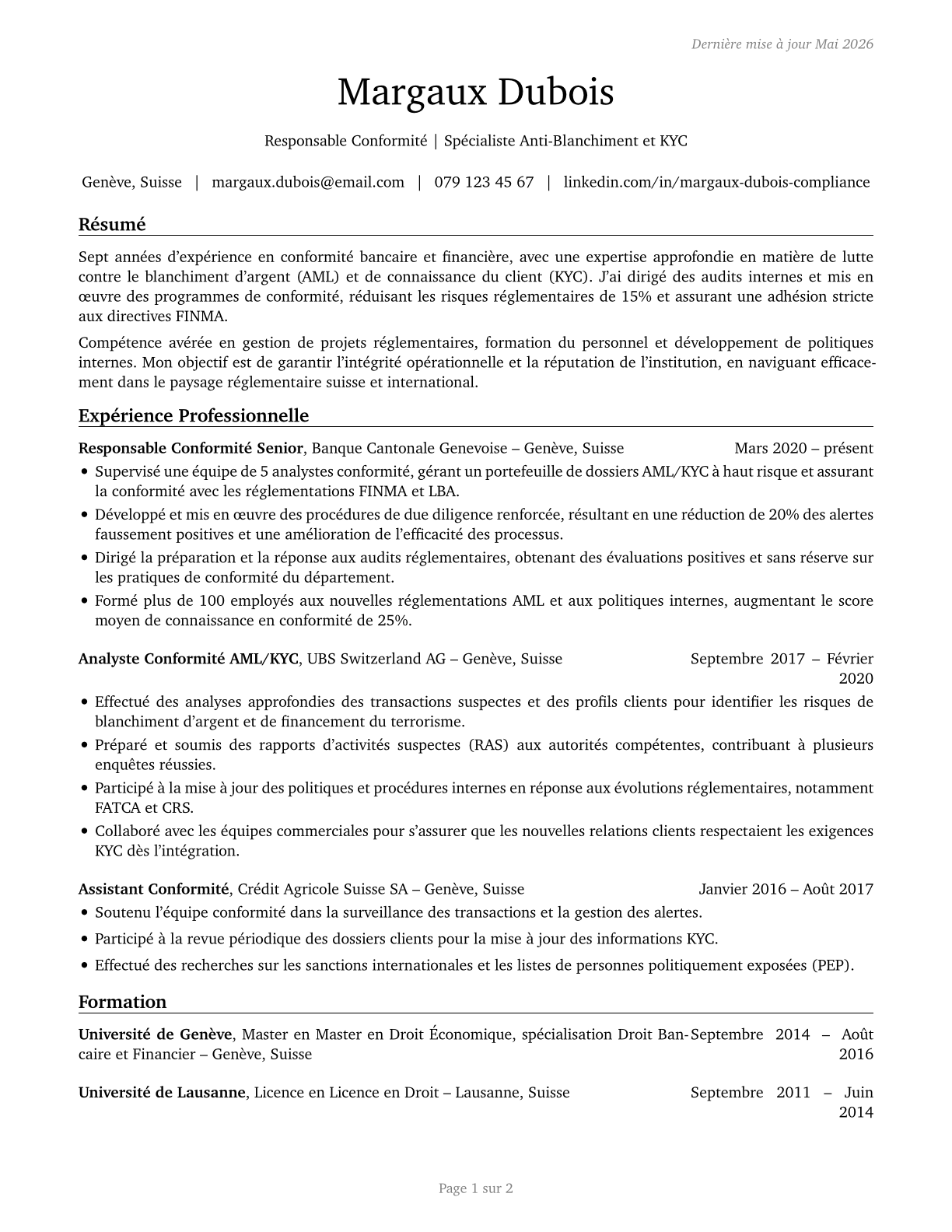 Compliance Officers CV in French — page 1