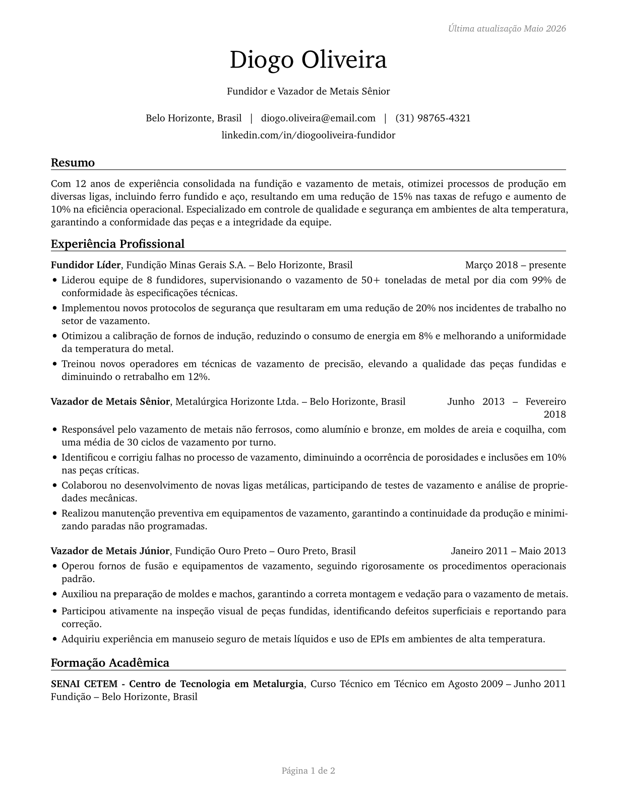 Pourers and Casters, Metal CV in Portuguese — page 1