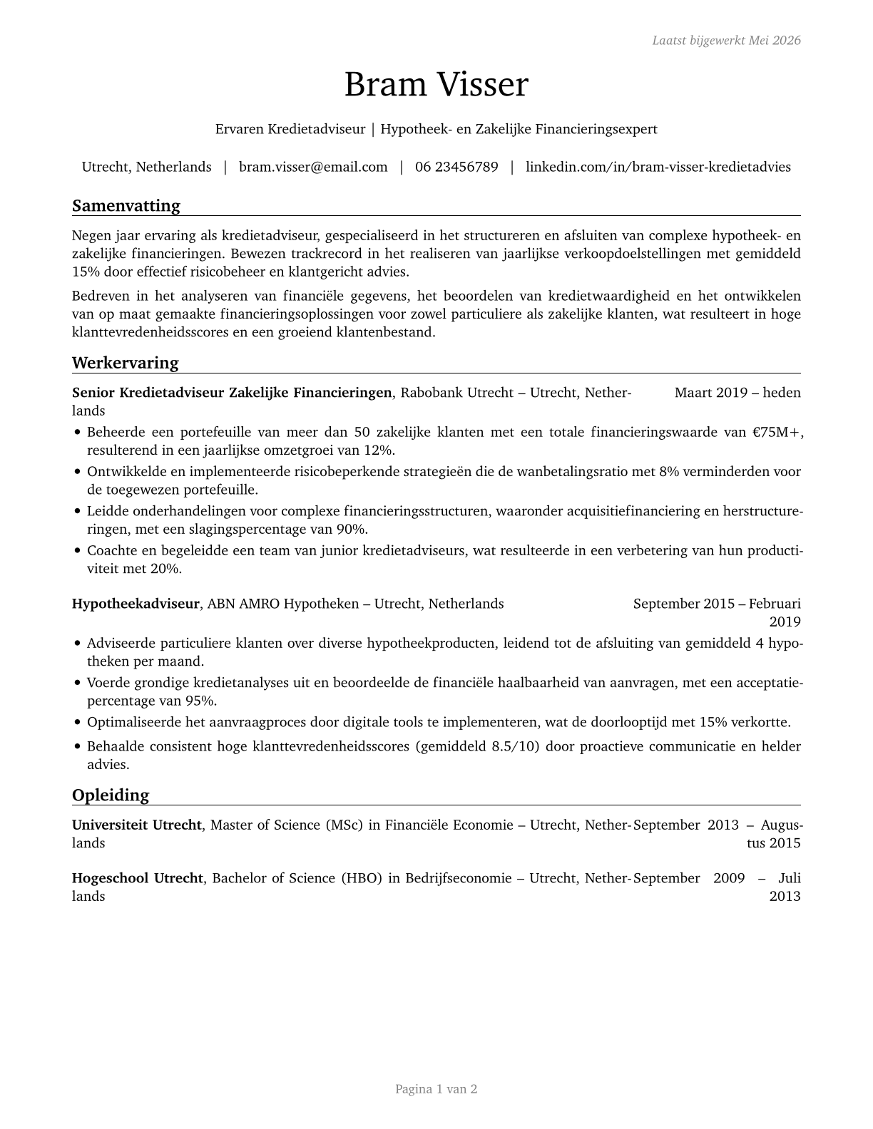 Loan Officers CV in Dutch — page 1