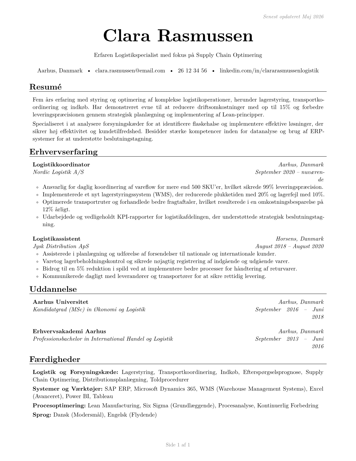 Logisticians CV in Danish — page 1