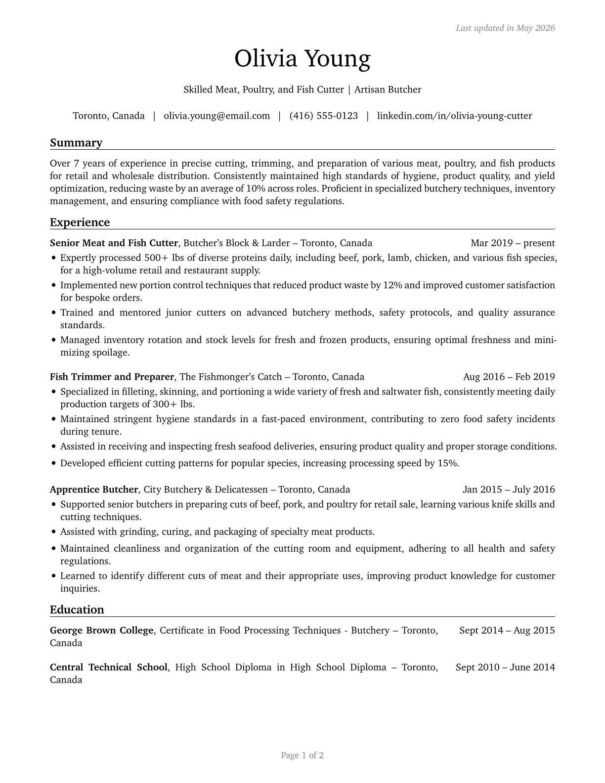 Meat, Poultry, and Fish Cutters and Trimmers CV in English — page 1