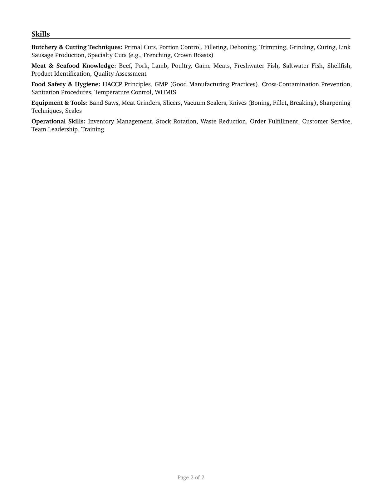 Meat, Poultry, and Fish Cutters and Trimmers CV in English — page 2