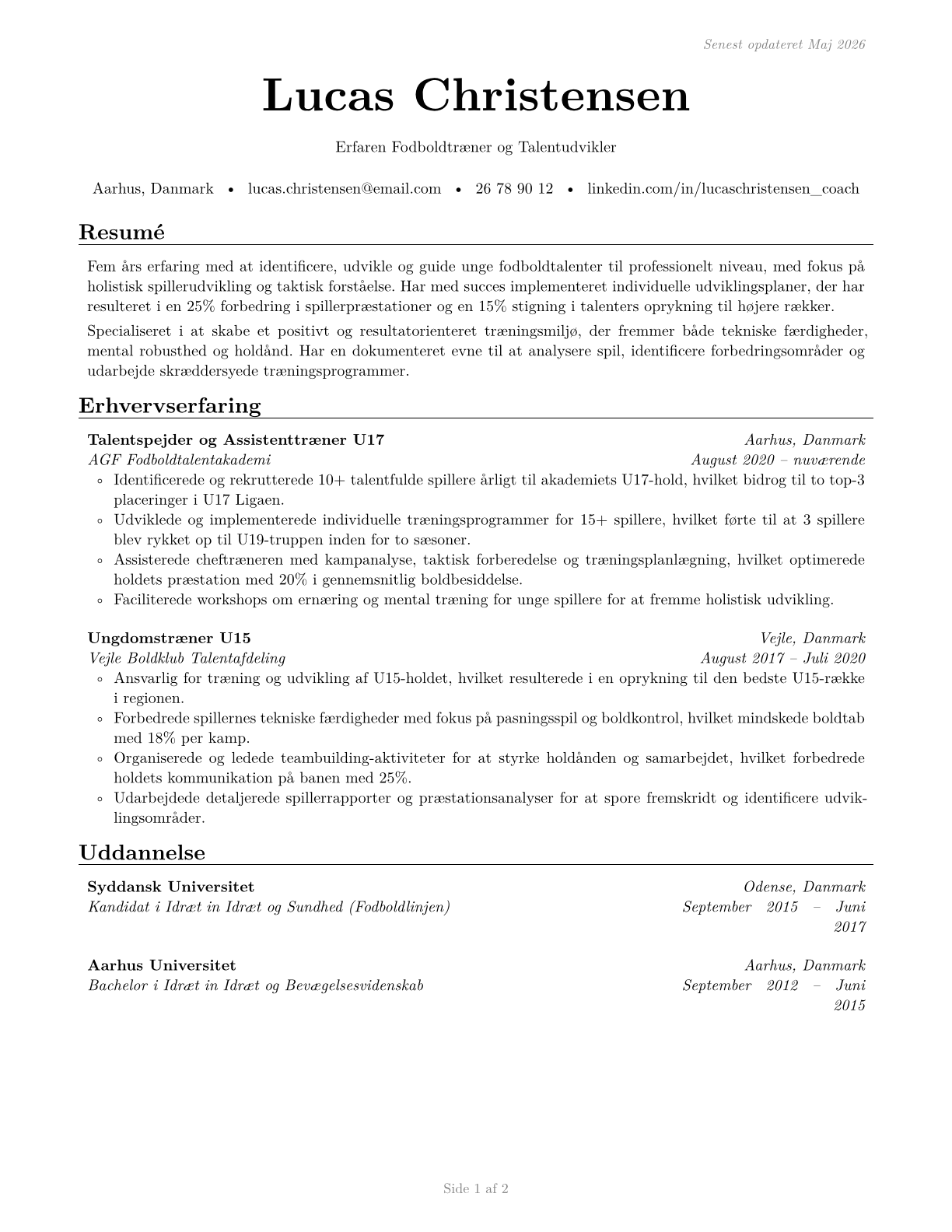 Coaches and Scouts CV in Danish — page 1