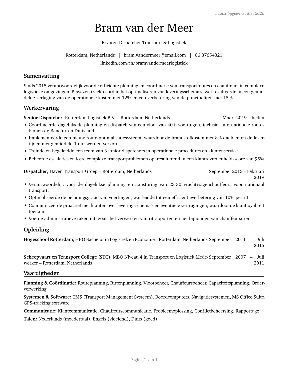 Dispatchers, Except Police, Fire, and Ambulance CV in Dutch — page 1