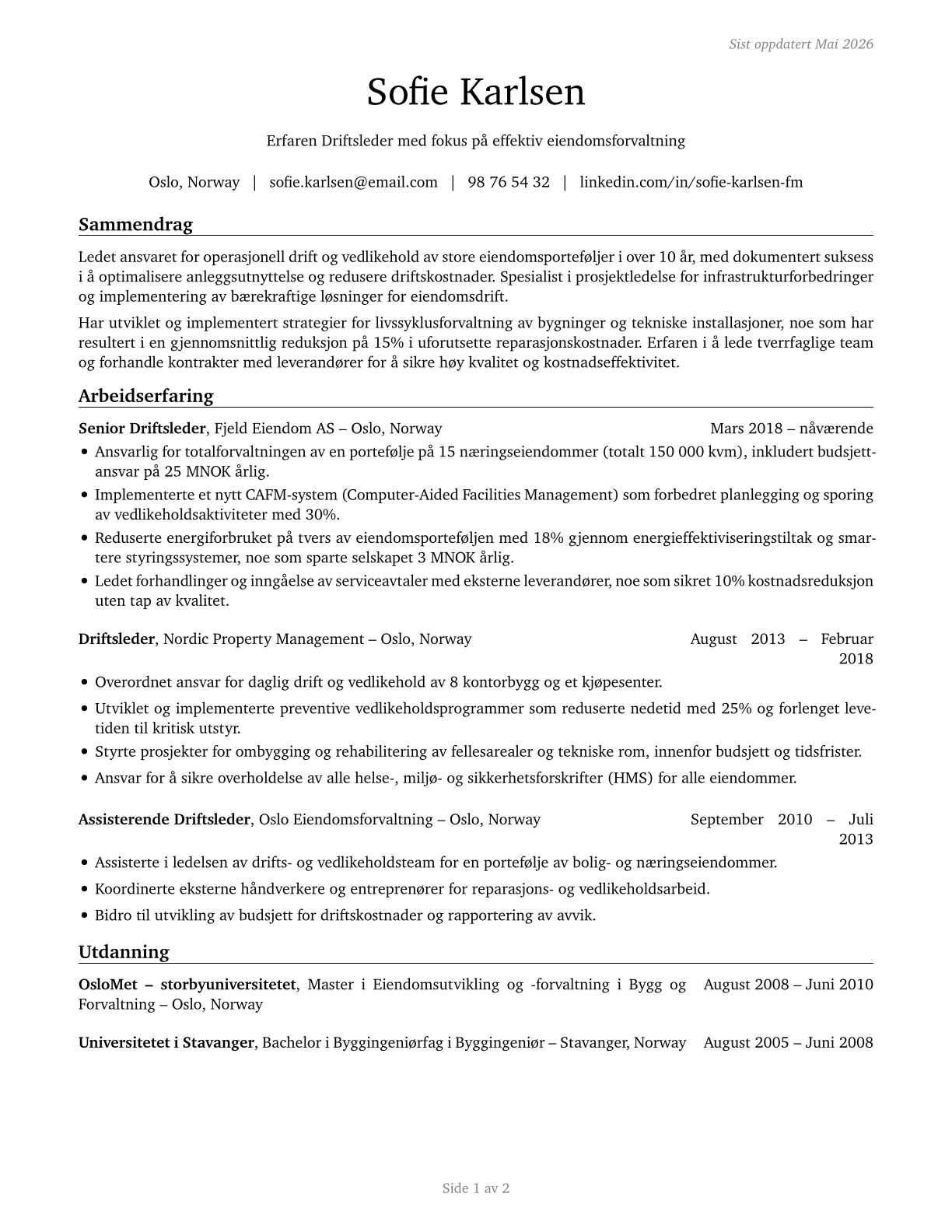 Facilities Managers CV in Norwegian_bokmal — page 1