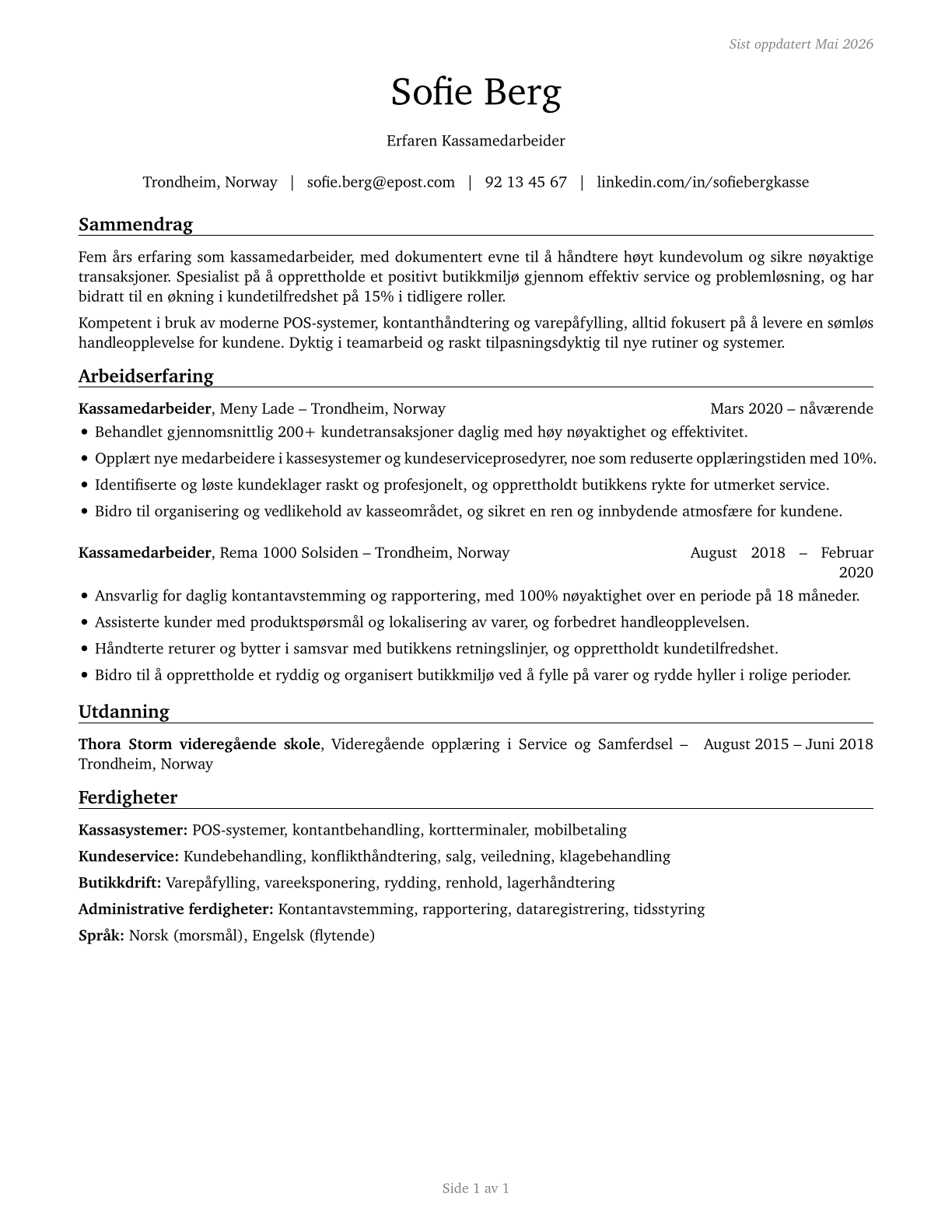 Cashiers CV in Norwegian_bokmal — page 1