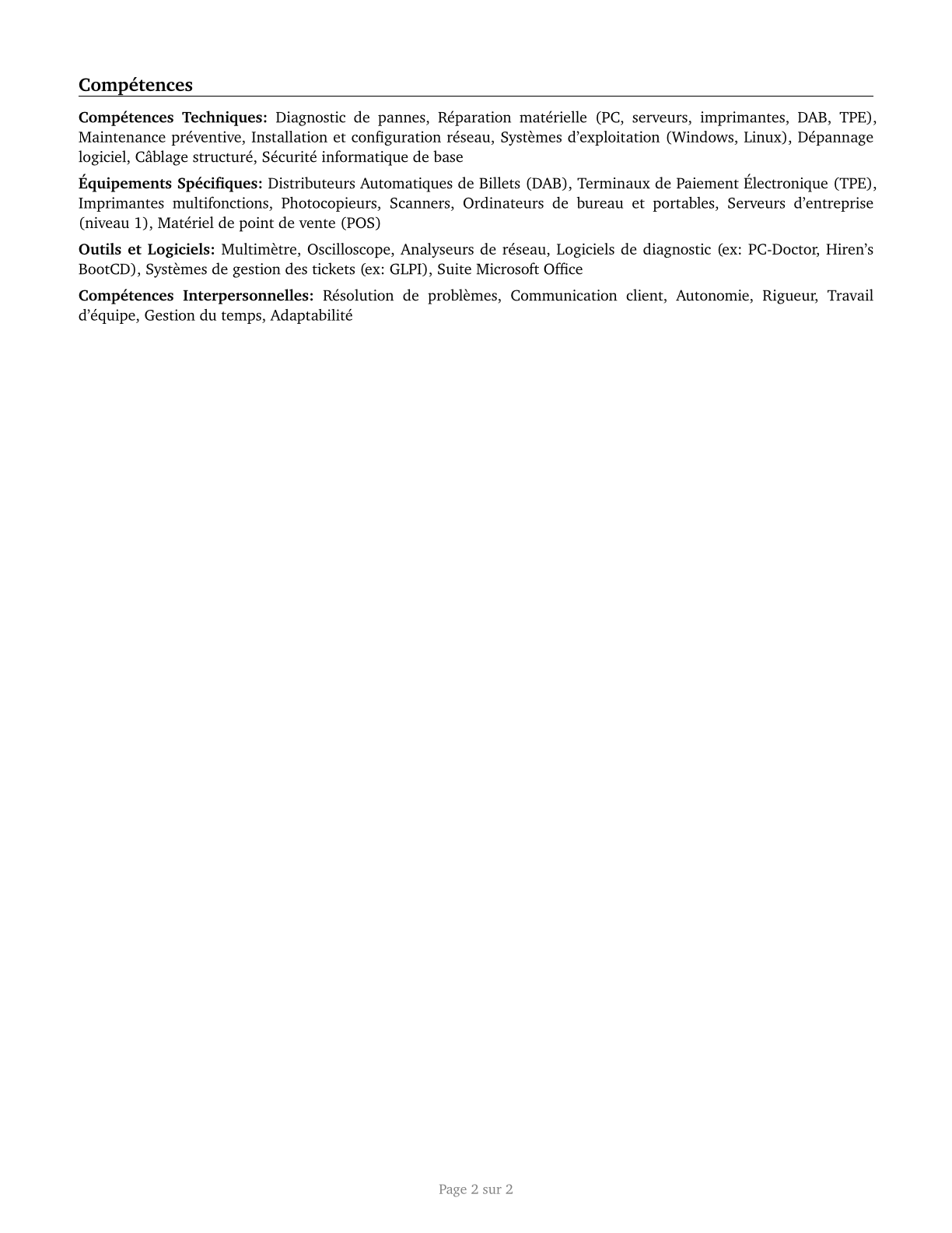 Computer, Automated Teller, and Office Machine Repairers CV in French — page 2