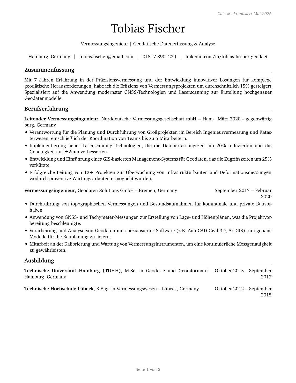 Geodetic Surveyors CV in German — page 1