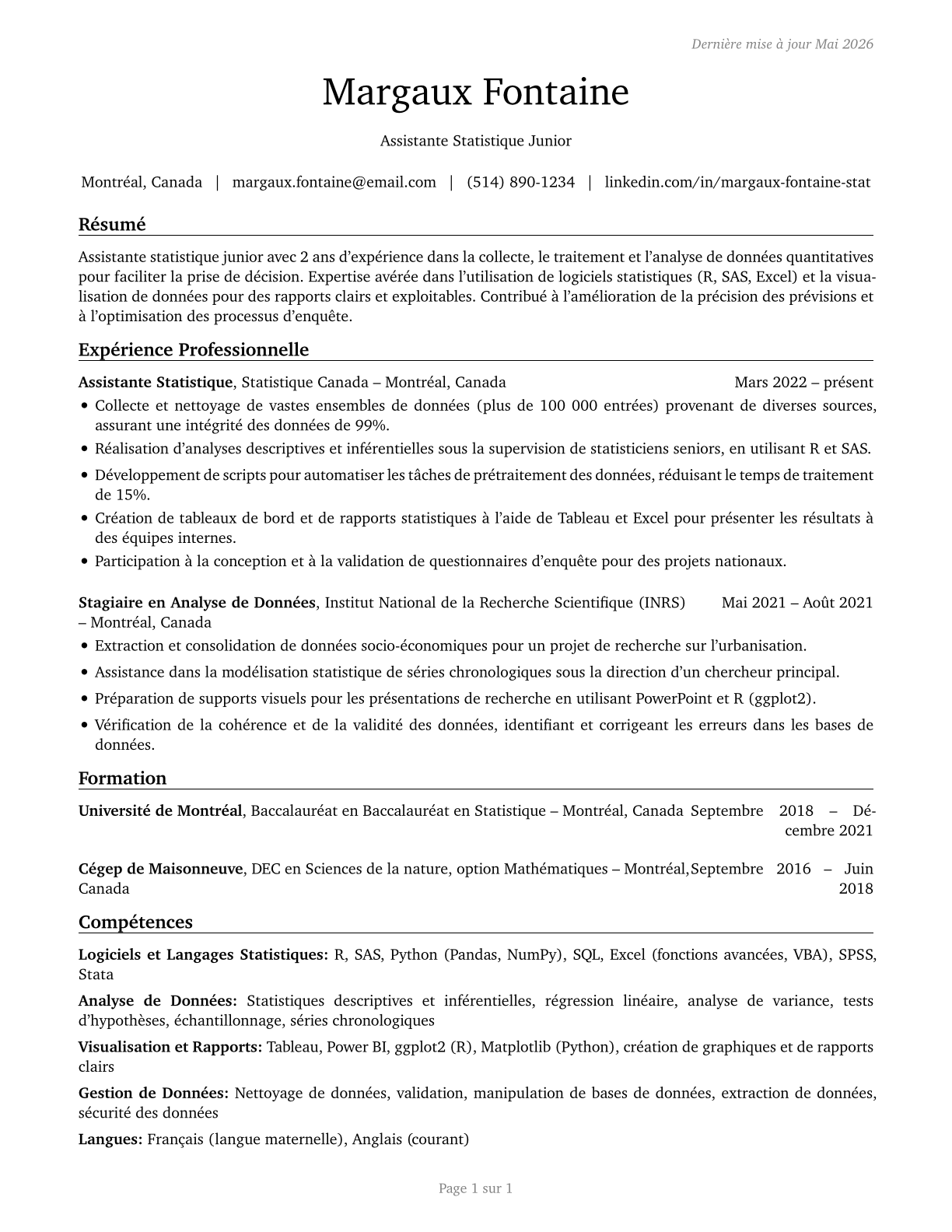 Statistical Assistants CV in French — page 1