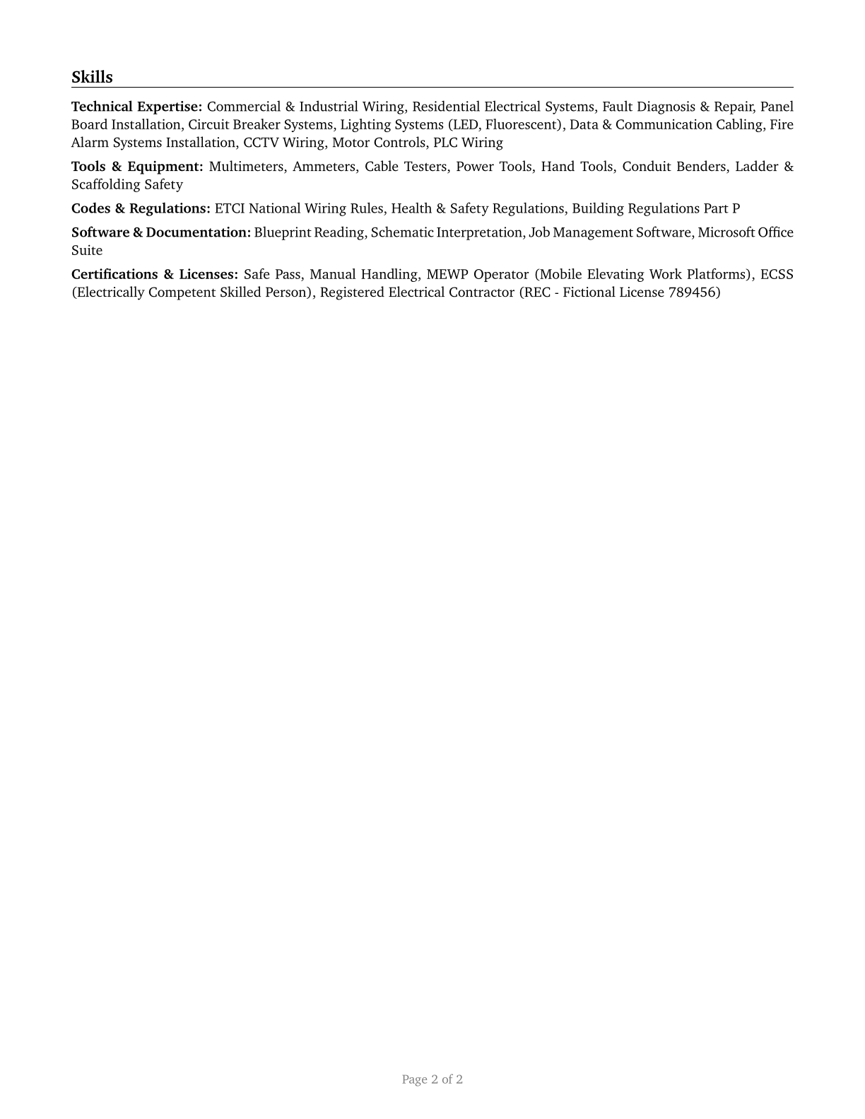 Electricians CV in English — page 2